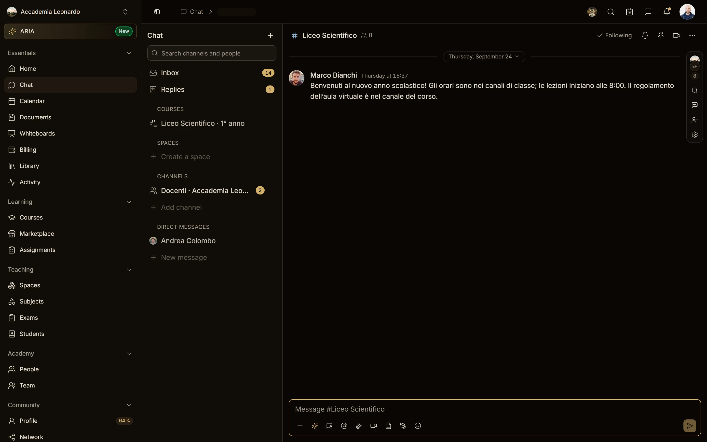 Il composer di un membro docente: nessuna scelta Send as