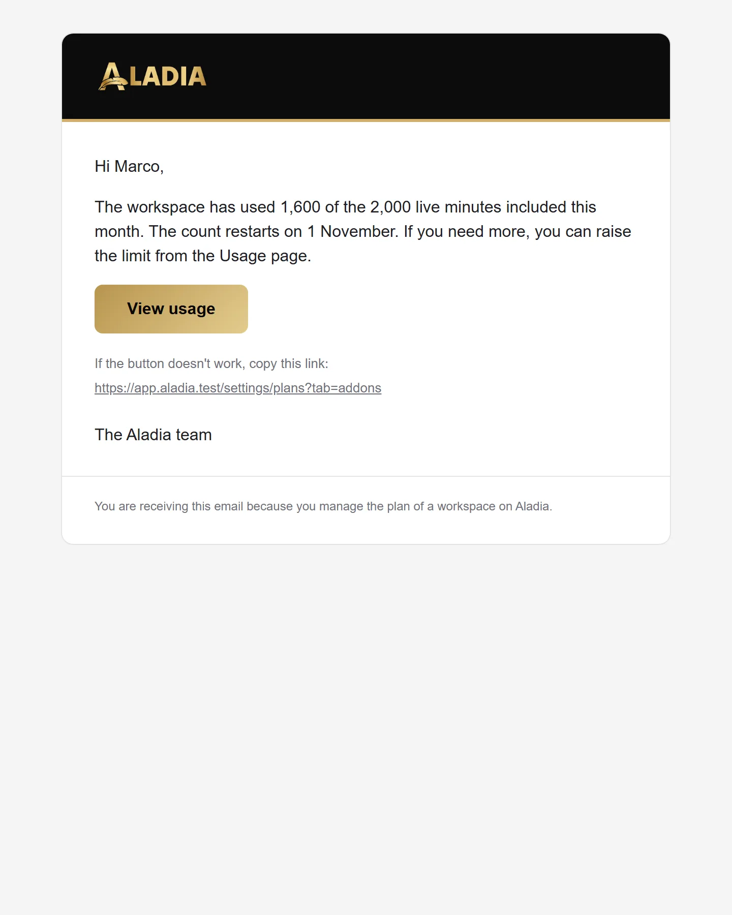 Preview of the 80% email