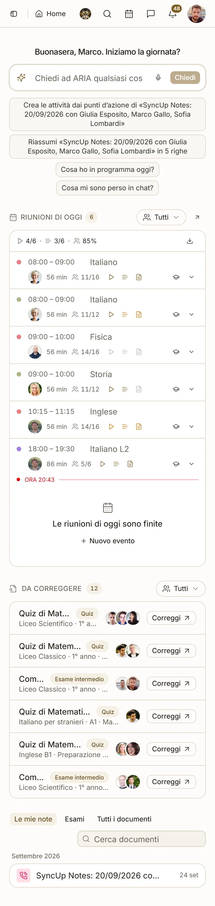 Riunioni di oggi su telefono, tema chiaro