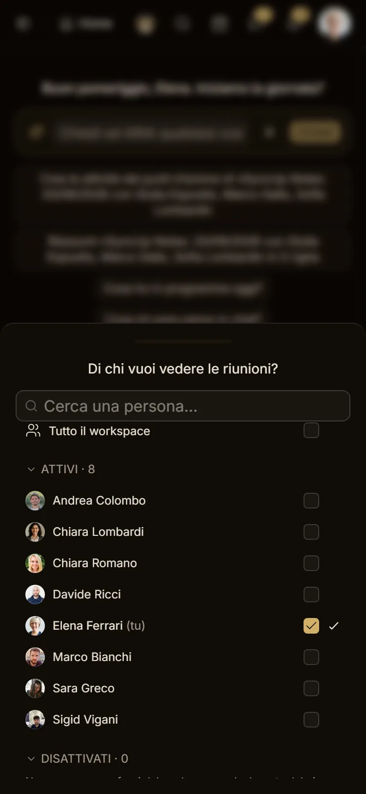 Il selettore sul telefono, tema scuro