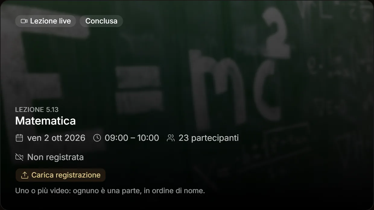 Carica registrazione su una lezione non registrata