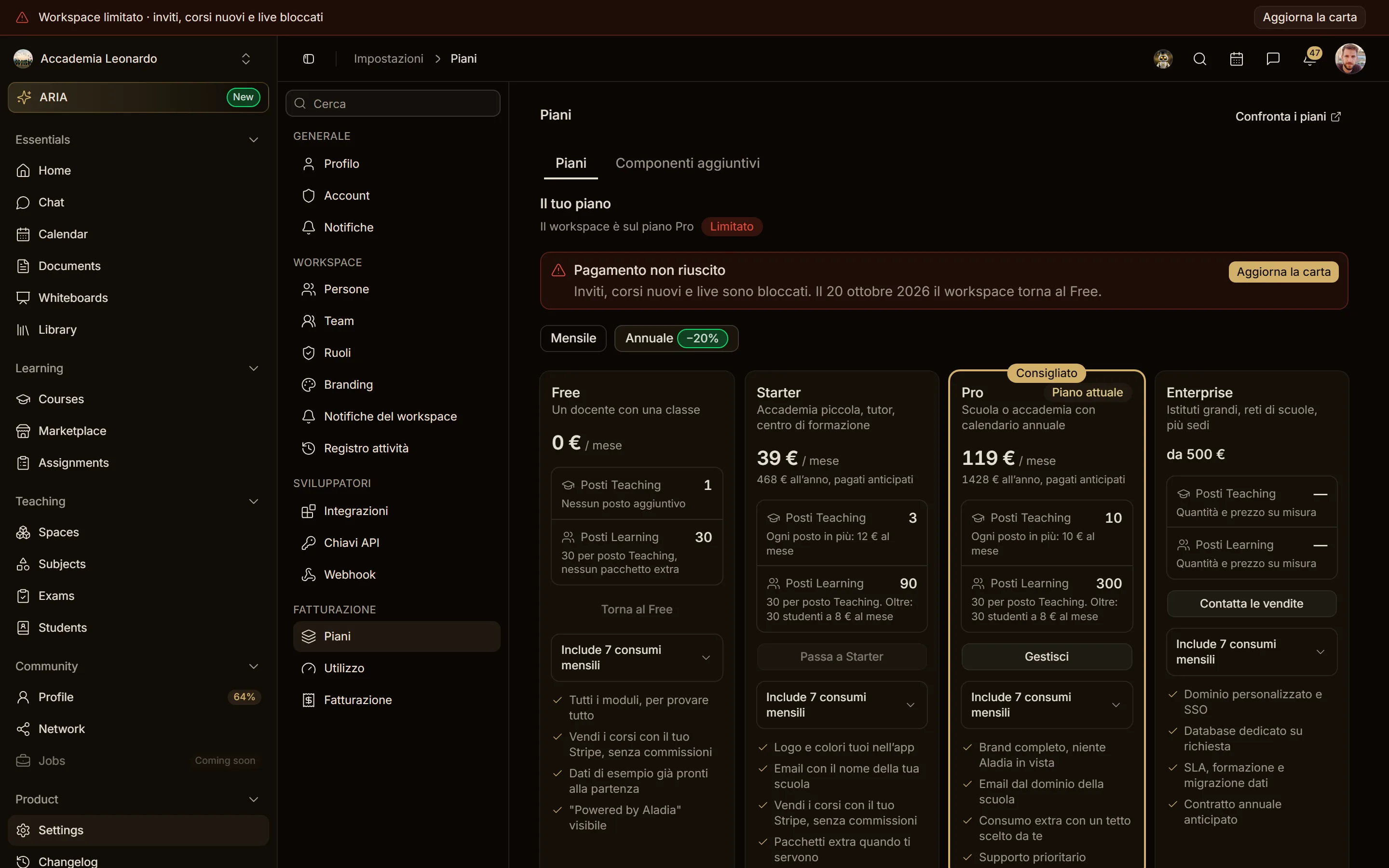 Piani: workspace limitato