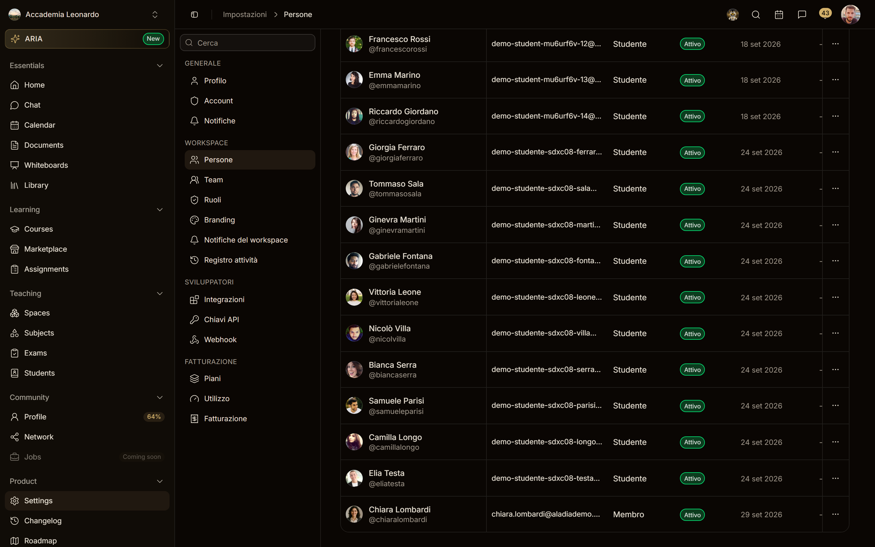 People dell'accademia: la persona invitata compare dopo l'accettazione